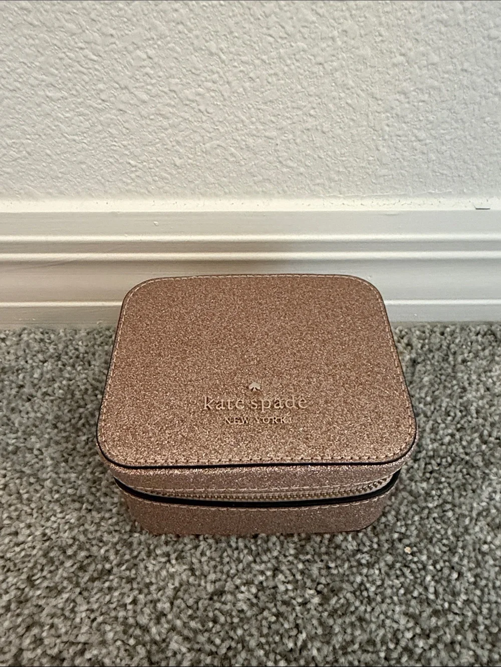 kate spade rose gold glitter jewelry travel case